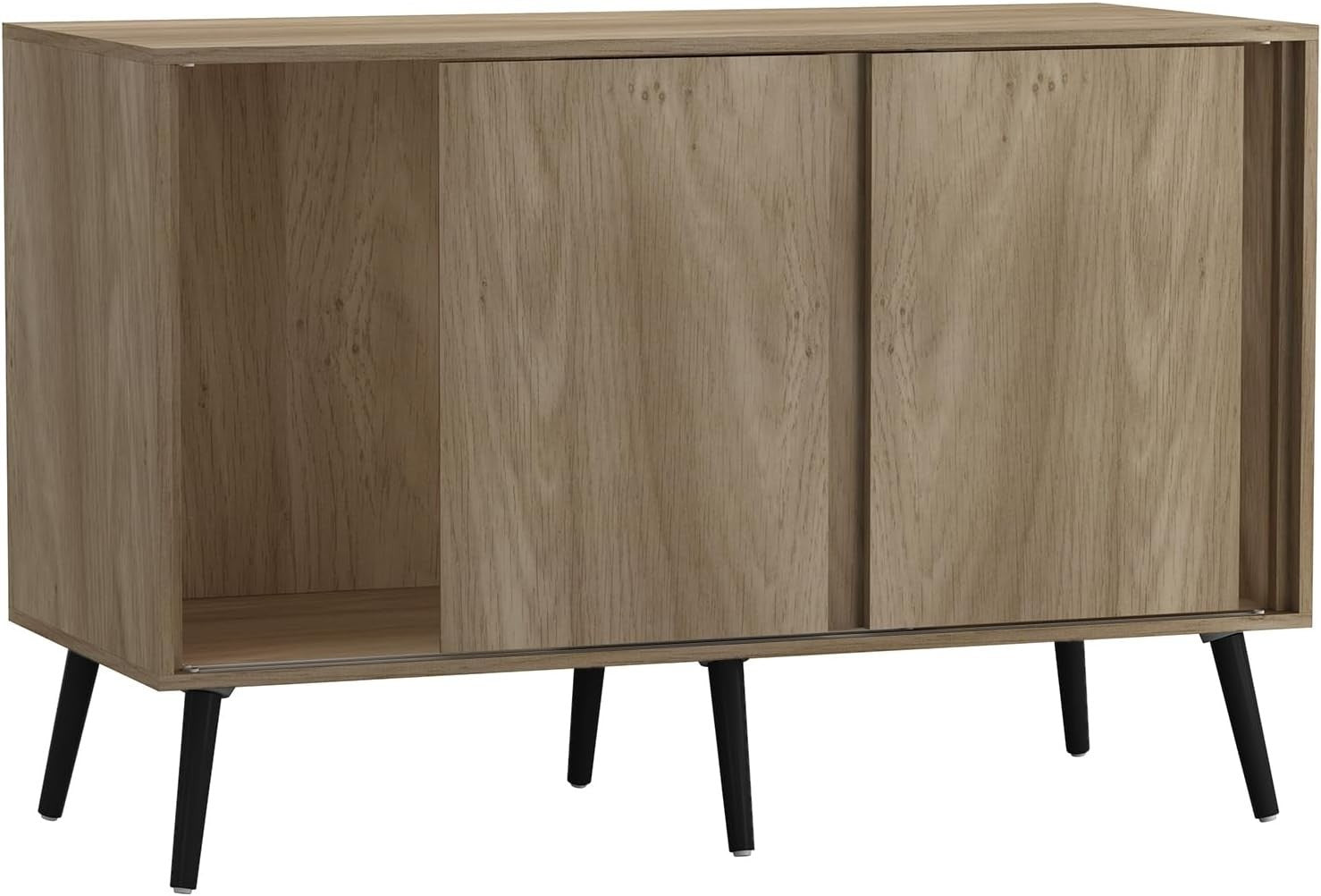 Modern Oak Sideboard Cabinet – 3-Door Storage Unit with Black Legs