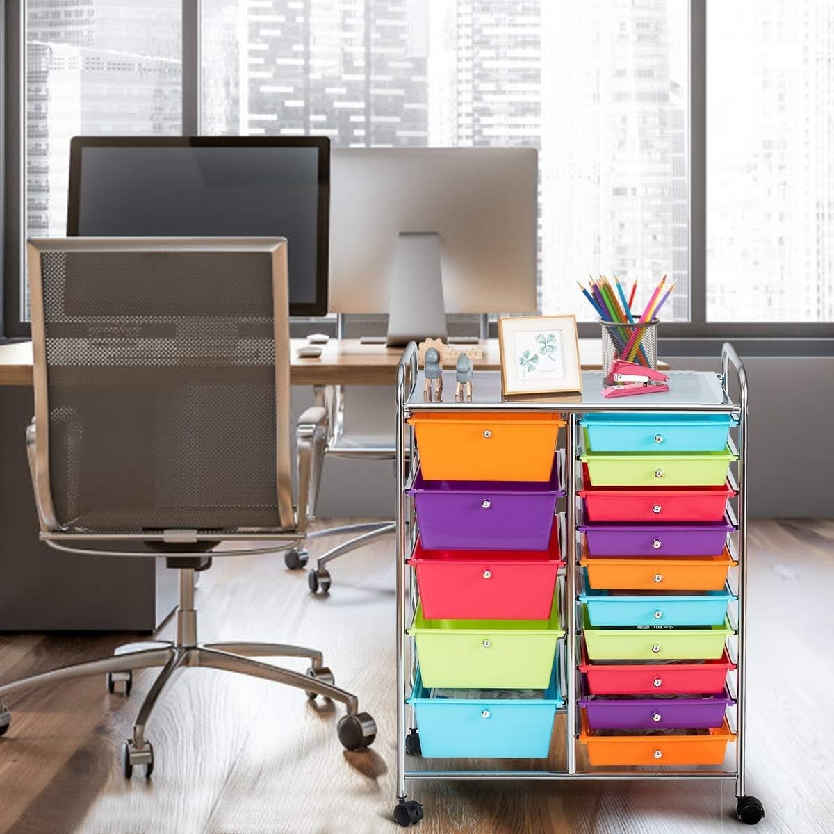 Rainbow 15 Drawer Rolling Storage Cart Craft Beauty Utility Organizer