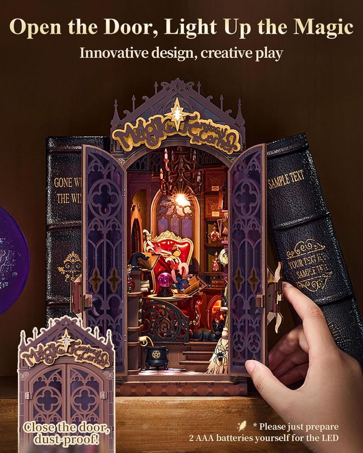 Magic Fantasy Book Nook DIY Miniature House Kit LED Wooden Bookshelf Decor
