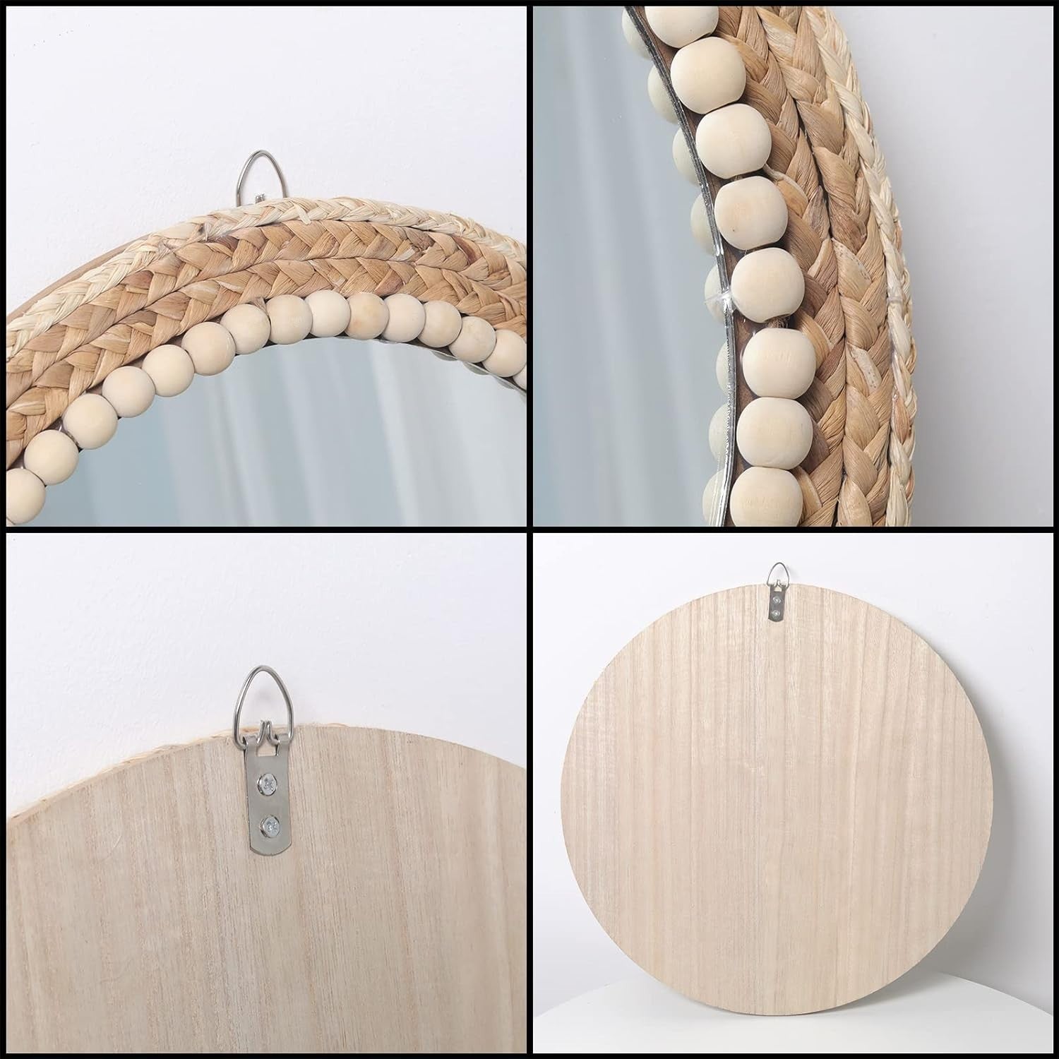 Boho Round Rattan Wall Mirror 38cm Hanging Bathroom Decor