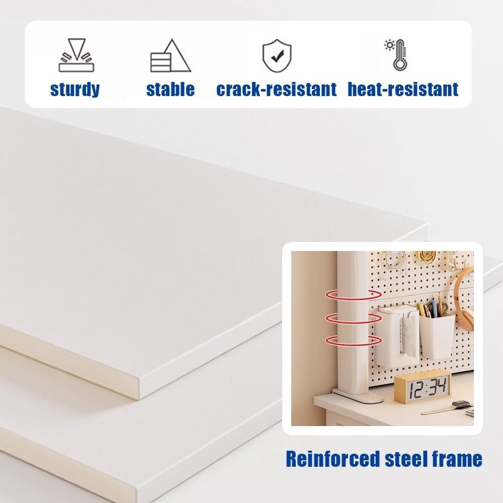 108x63cm Clamp-On Desktop Bookshelf 3-Tier Desk Hutch Pegboard Organizer Shelf