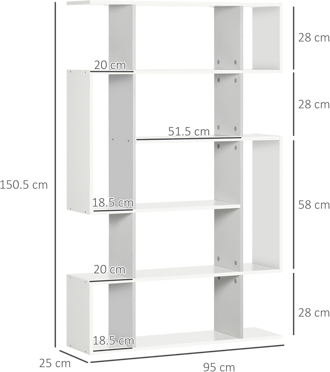 Modern 5-Tier Bookcase with 13 Shelves, Freestanding Storage Unit White