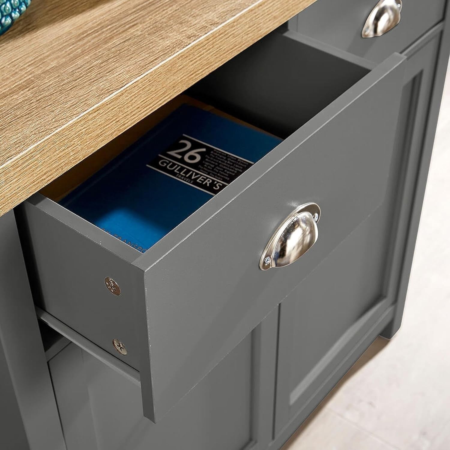 Dark Grey Sideboard Cabinet 2 Drawers 2 Doors Modern Storage Console Unit