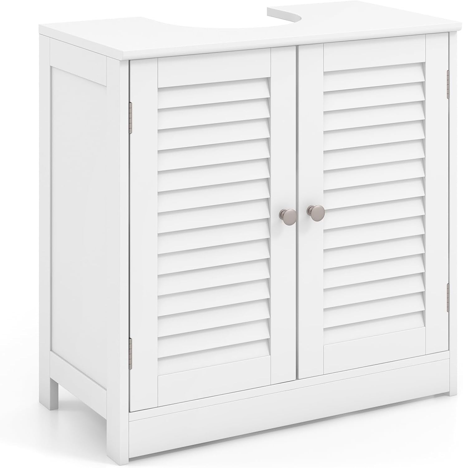 White Under Sink Bathroom Cabinet – 2 Shutter Doors Storage Unit 60x30x60cm