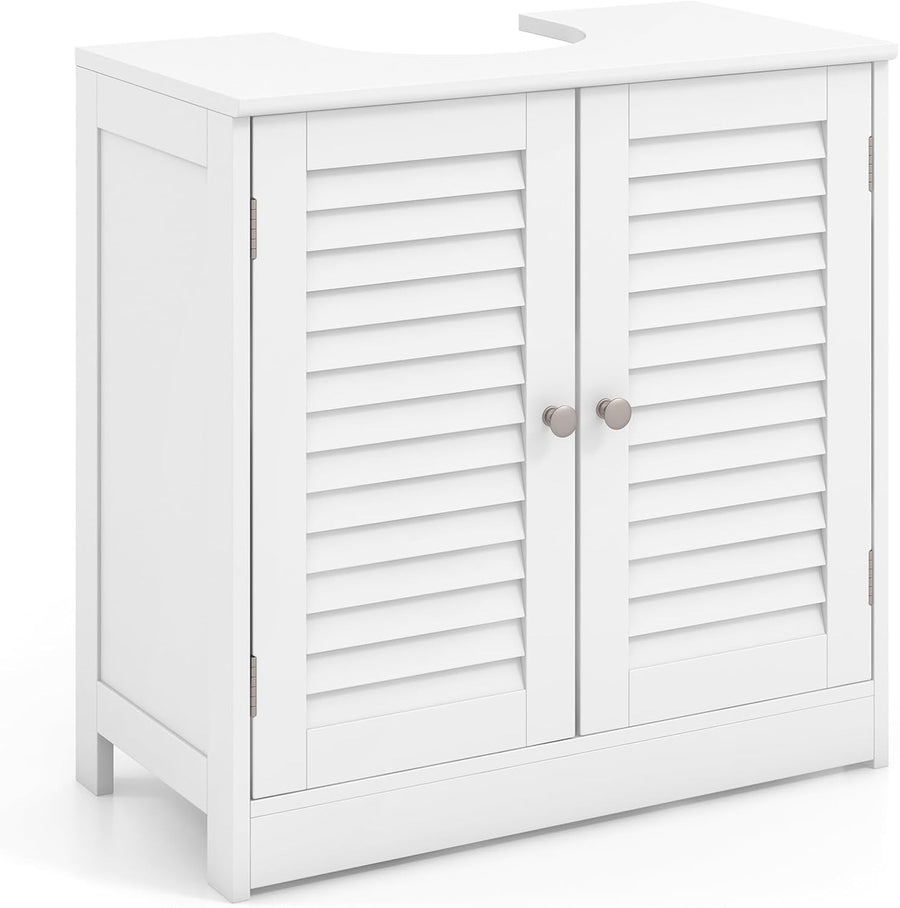 White Under Sink Bathroom Cabinet – 2 Shutter Doors Storage Unit 60x30x60cm