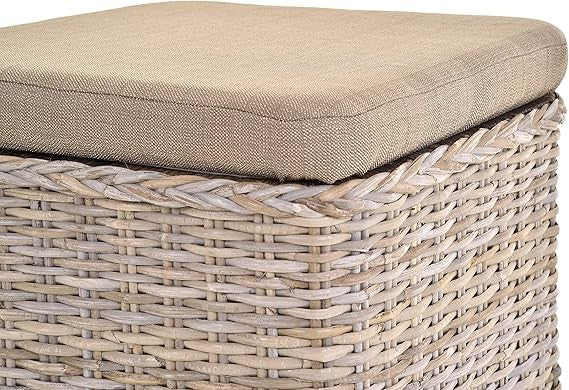 Luxury Rattan Laundry Basket with Padded Seat & Lid – Square Storage Hamper Grey