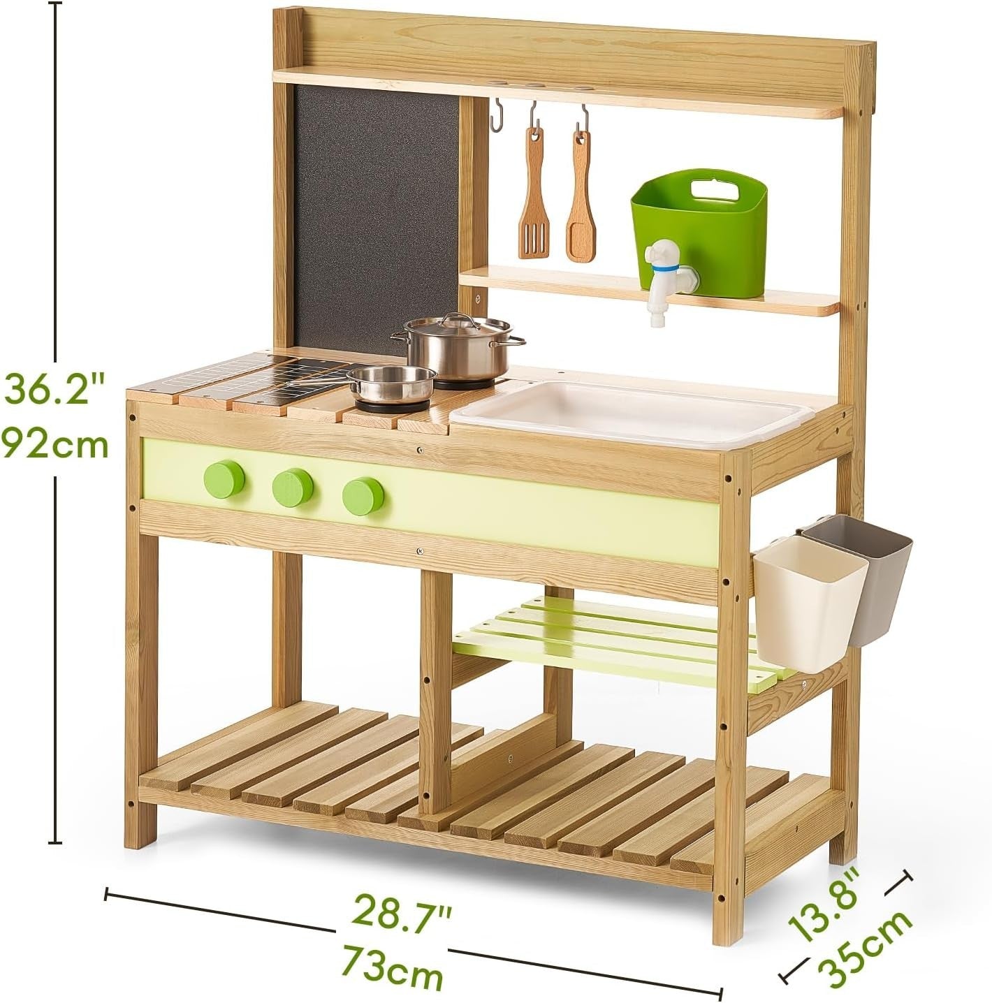 Outdoor Mud Kitchen for Kids Wooden Playset w/ Sink BBQ Toys