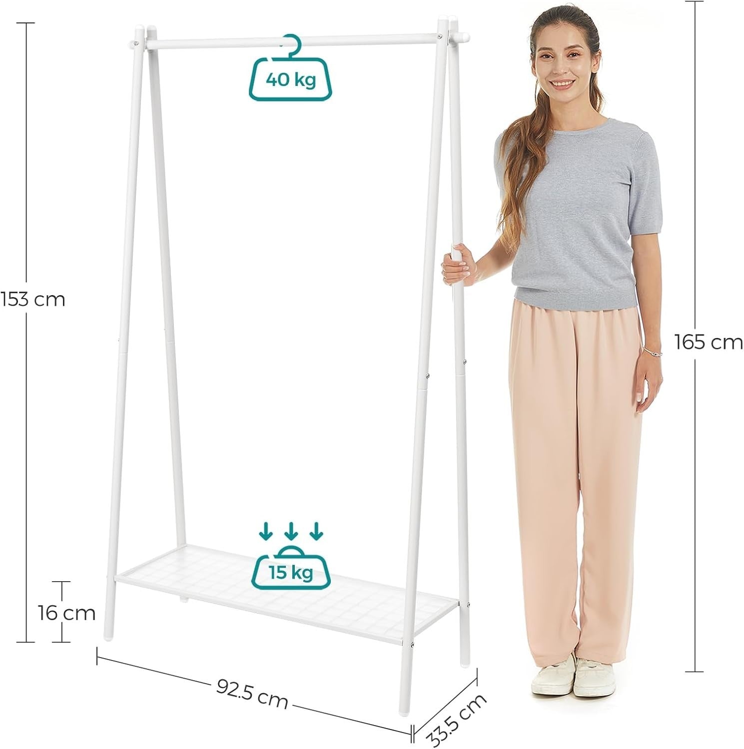 Clothes Rail with Shelf – Heavy Duty White 153cm
