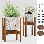 Adjustable Bamboo Plant Stand 2 Pack with Tray for Indoor Pots 20–30cm Walnut