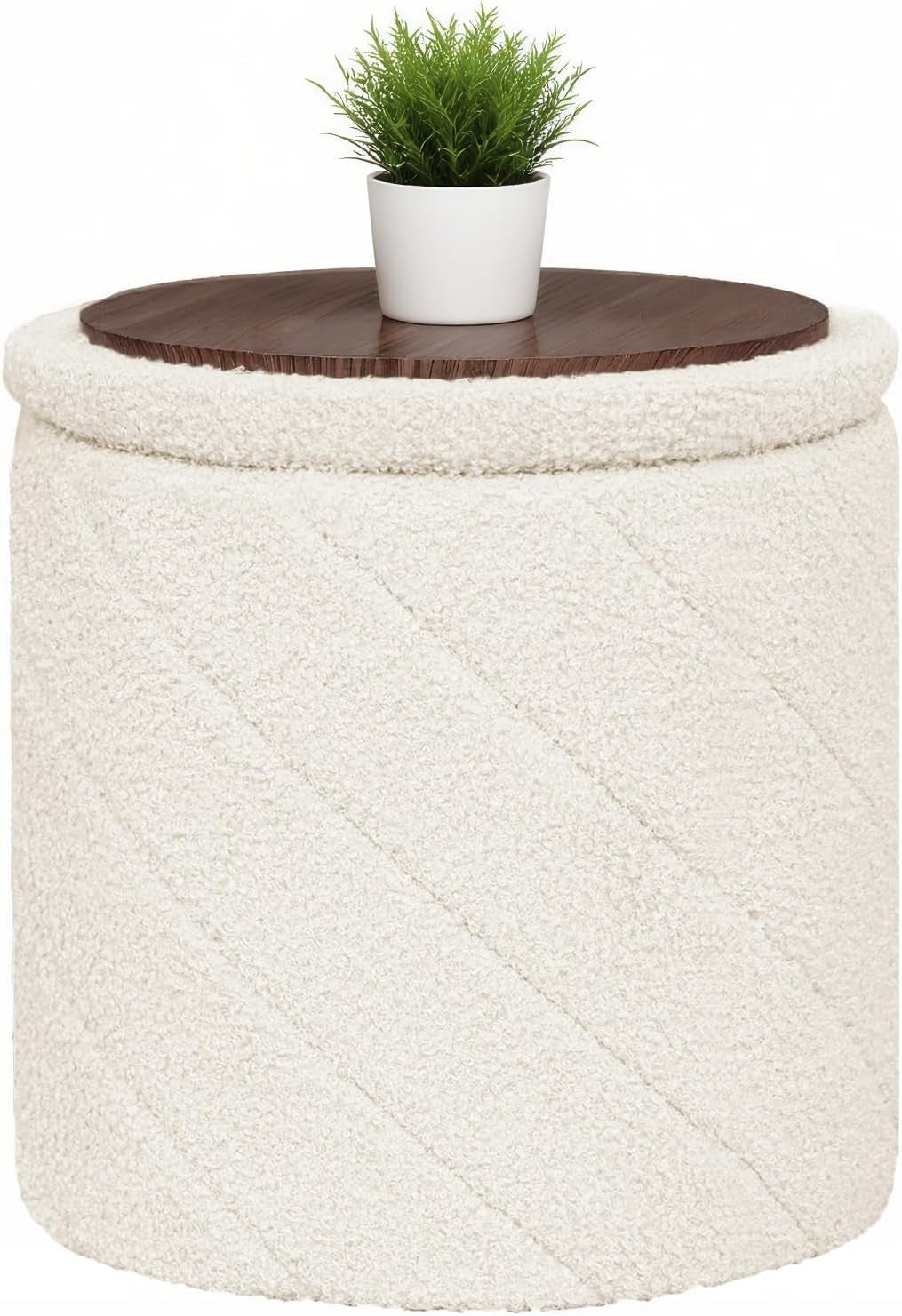 White Round Storage Ottoman Footstool 3-in-1 Seat with Lid 33x33x35cm