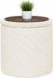 White Round Storage Ottoman Footstool 3-in-1 Seat with Lid 33x33x35cm