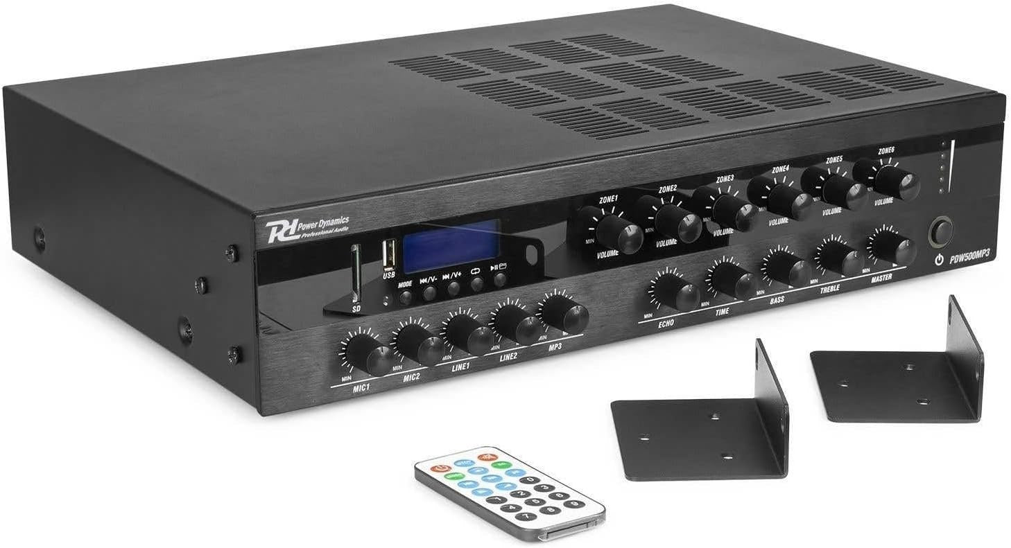 360W 6-Zone PA Mixer Amplifier 100V Bluetooth USB SD FM
