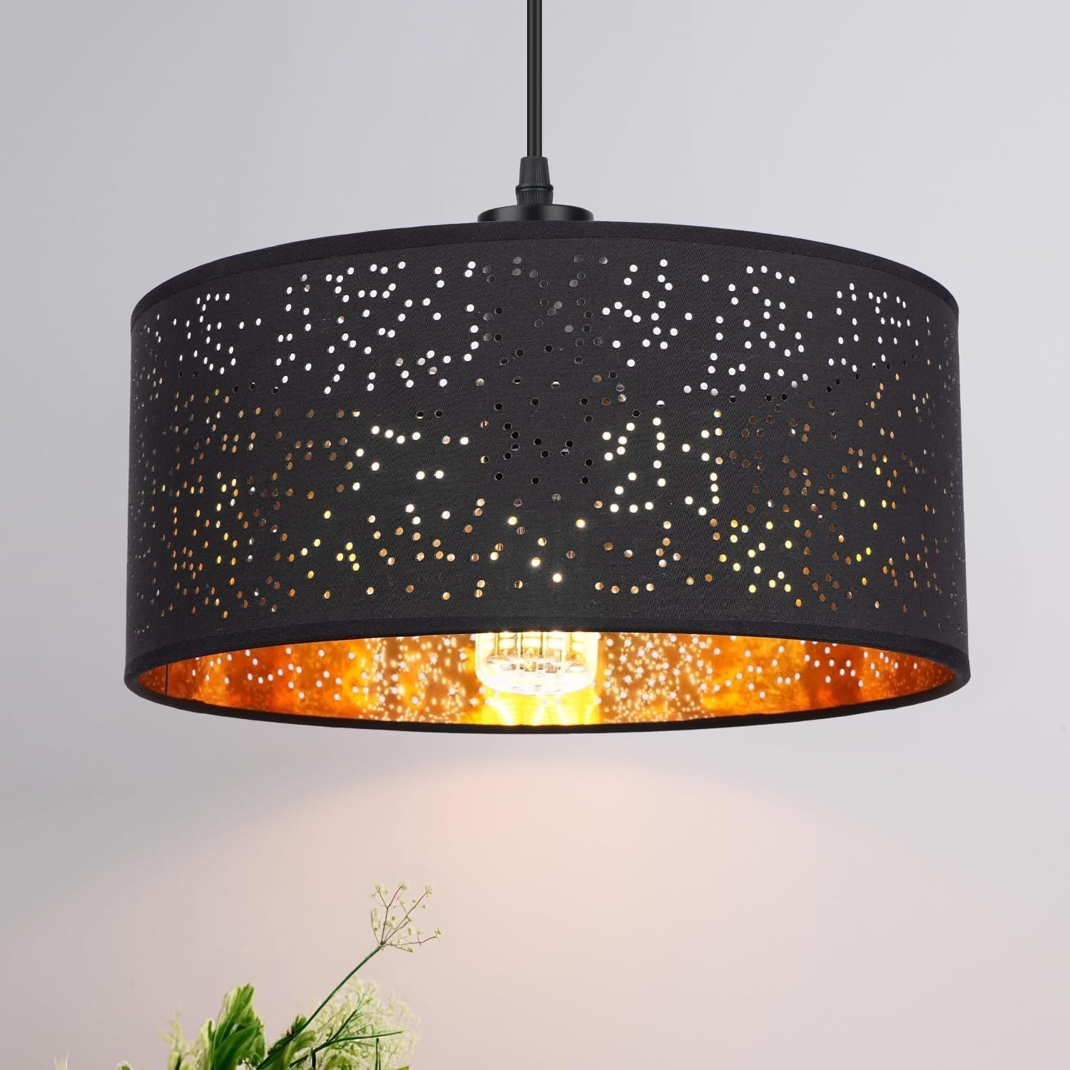 Modern Black Dot Cut Lampshade Gold Interior Ceiling Pendant Light