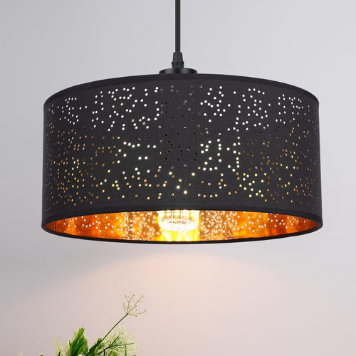 Modern Black Dot Cut Lampshade Gold Interior Ceiling Pendant Light