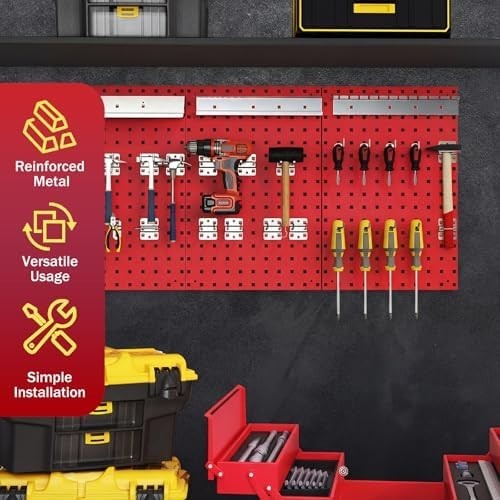 Wall-Mount Pegboard Kit 3PCS 120x60cm Alloy Steel w/ 28 Hooks & Racks