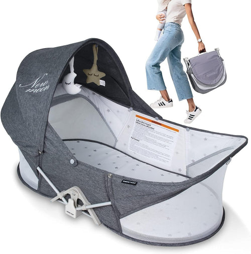 Portable Baby Travel Bassinet Crib with Mattress Foldable Cot & Canopy Grey