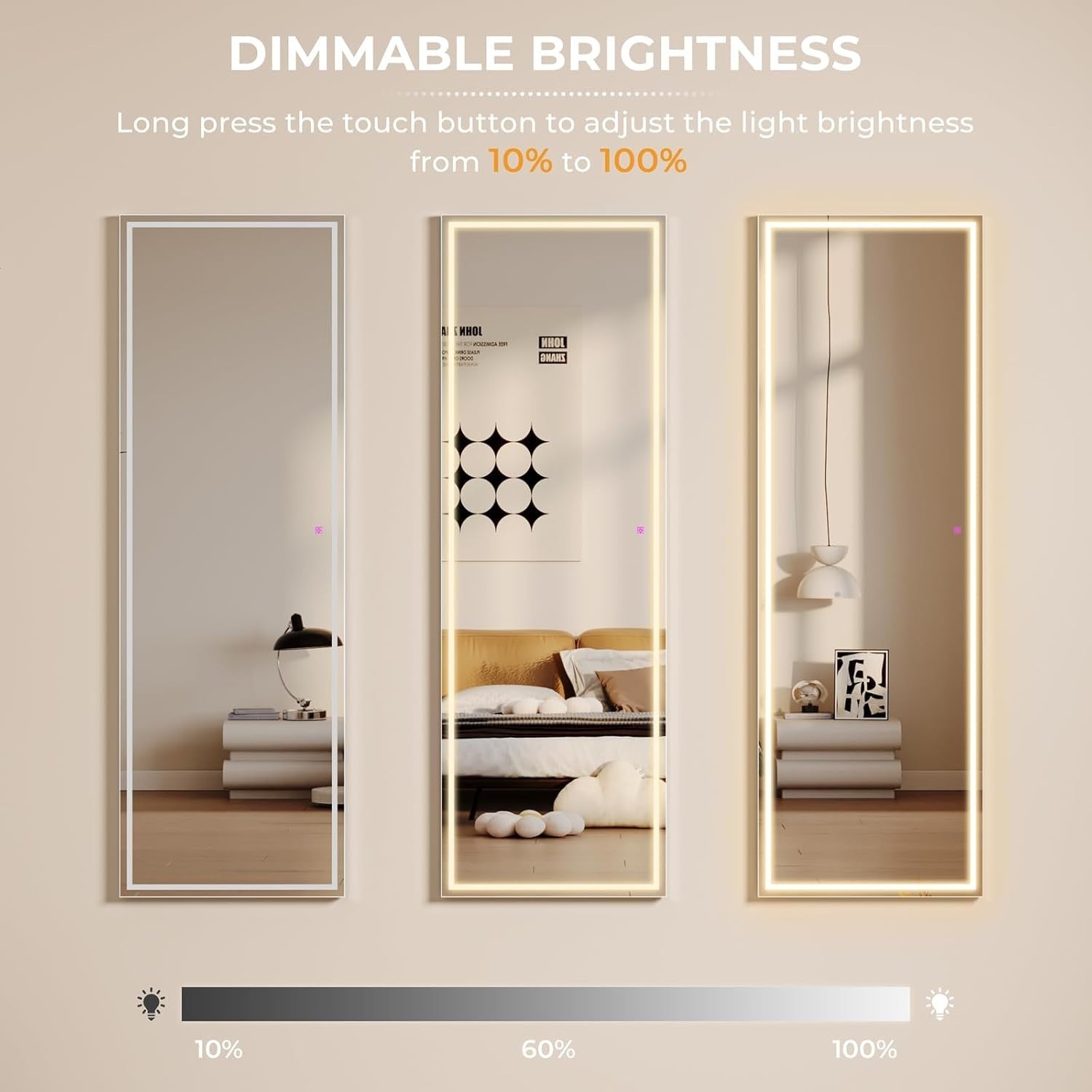 LED Full Length Mirror 160x50cm Wall Leaner with Dimmable Touch Light