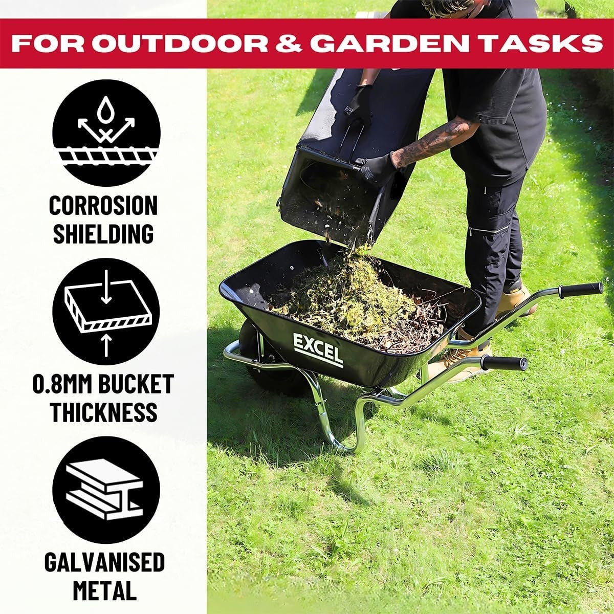 100L Black Wheelbarrow – Galvanised Steel Tray Pneumatic Tyre Heavy Duty 150kg