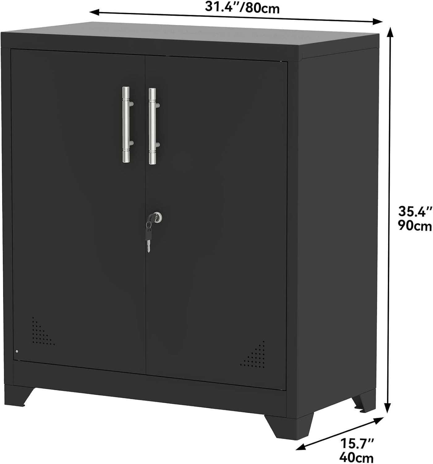 Metal Office Storage Cabinet with Lockable Doors & Adjustable Shelves, 80x40x90c