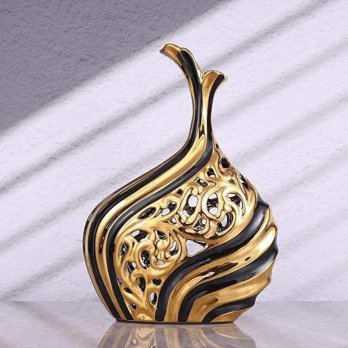 Black Gold Floor Vase 38cm Modern Luxury Pampas Grass Wedding Decor