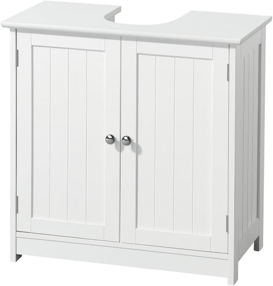 White Under Sink Bathroom Cabinet 60x30x60cm – 2 Doors, Shelf Storage