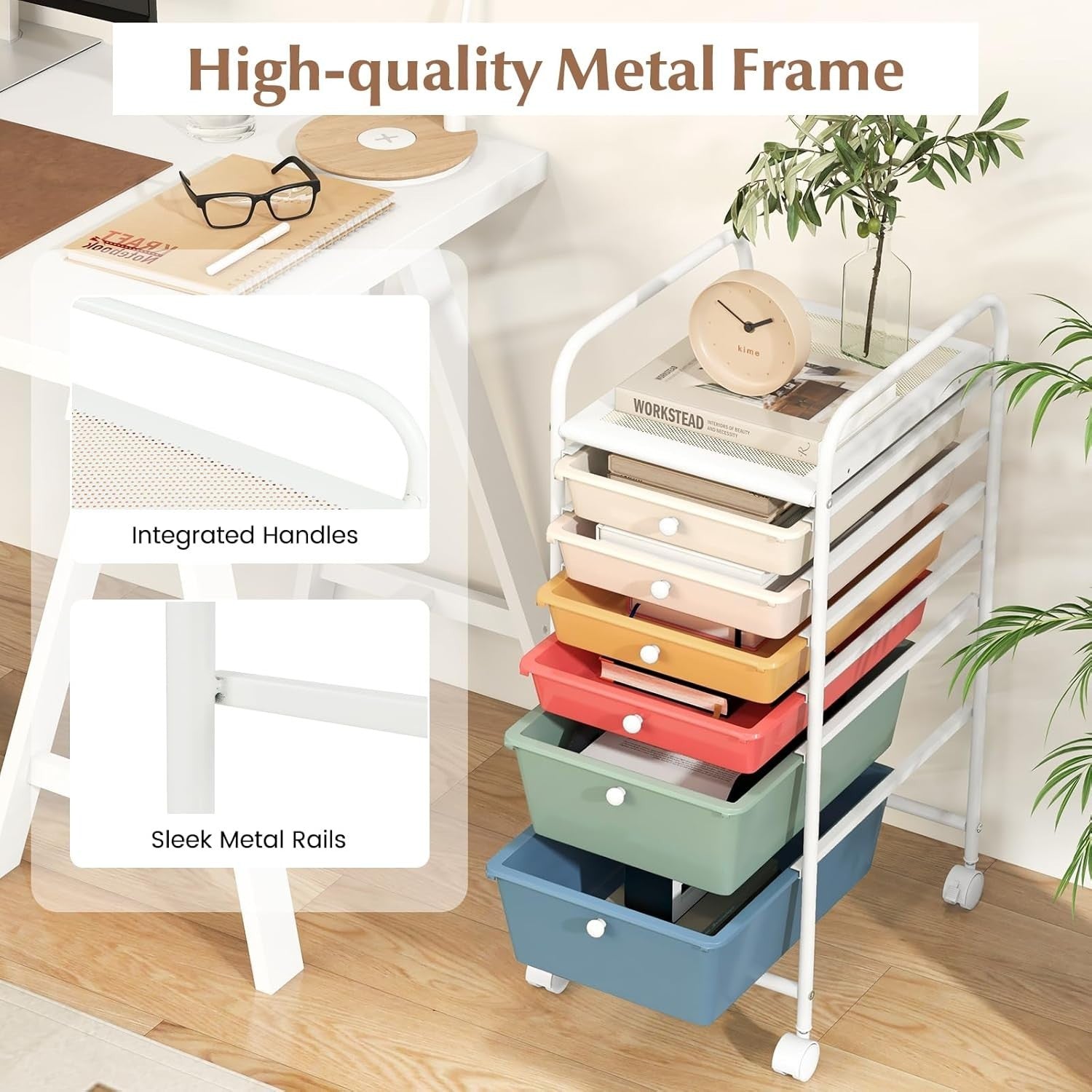 6 Drawer Colorful Rolling Storage Trolley Utility Cart with Wheels