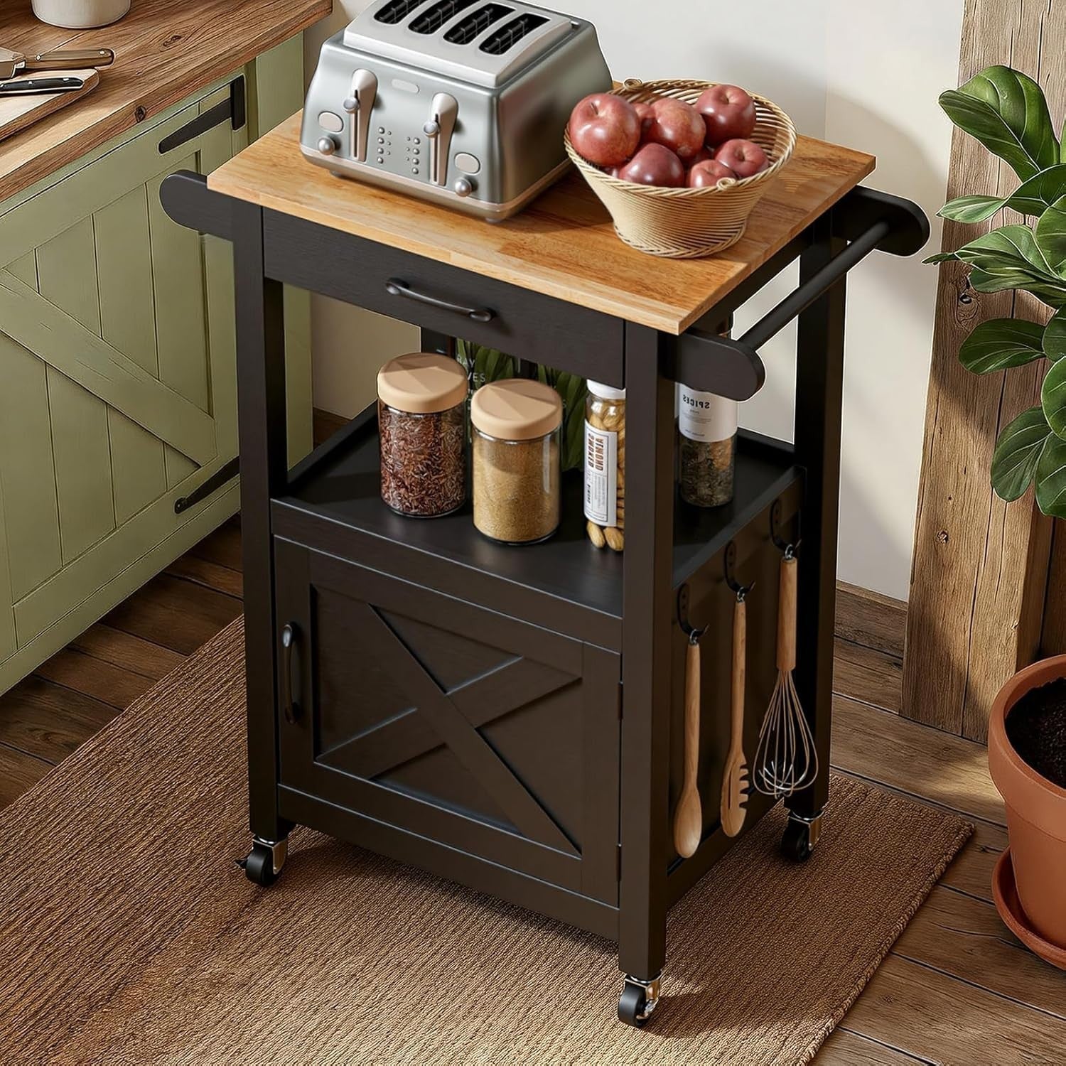 Kitchen Island on Wheels Barn Door Trolley Black