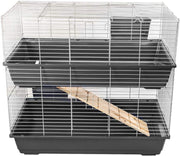 Large Indoor Rabbit Cage Double Level 100cm Guinea Pig Hutch Tray Ramp