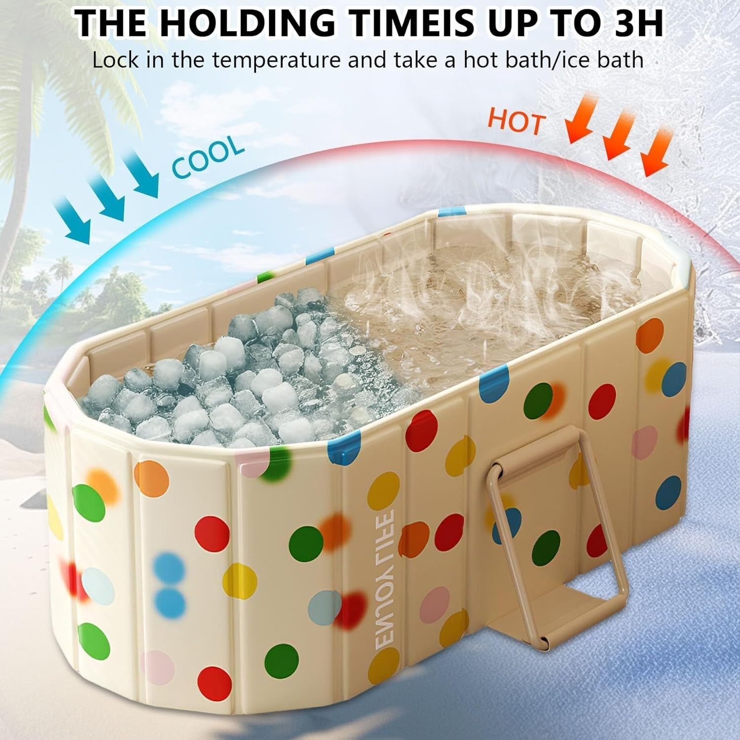 Portable Folding Bathtub SPA Sauna Ice & Hot Bath 1.5m Polka 1-2 People No Lid