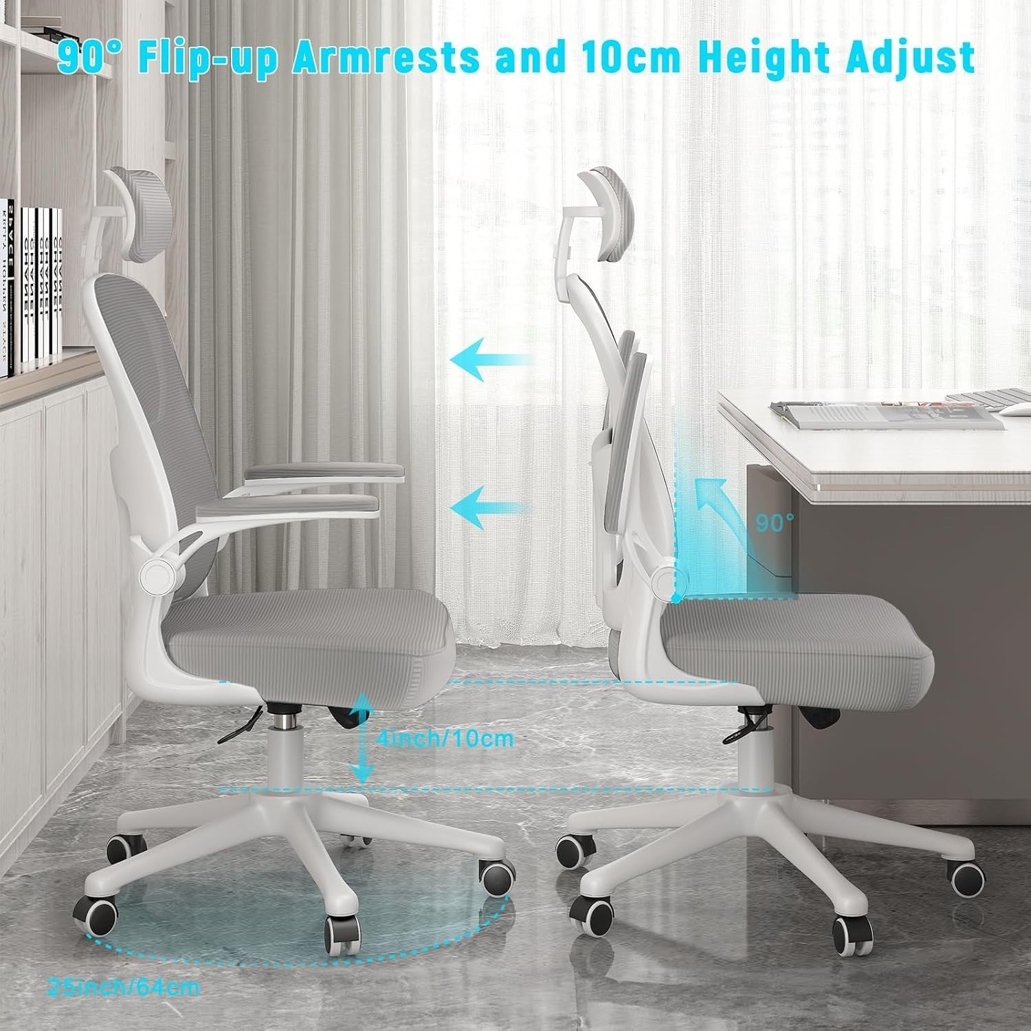 Ergonomic Office Chair Grey Desk Computer Seat Adjustable Lumbar Support Swivel
