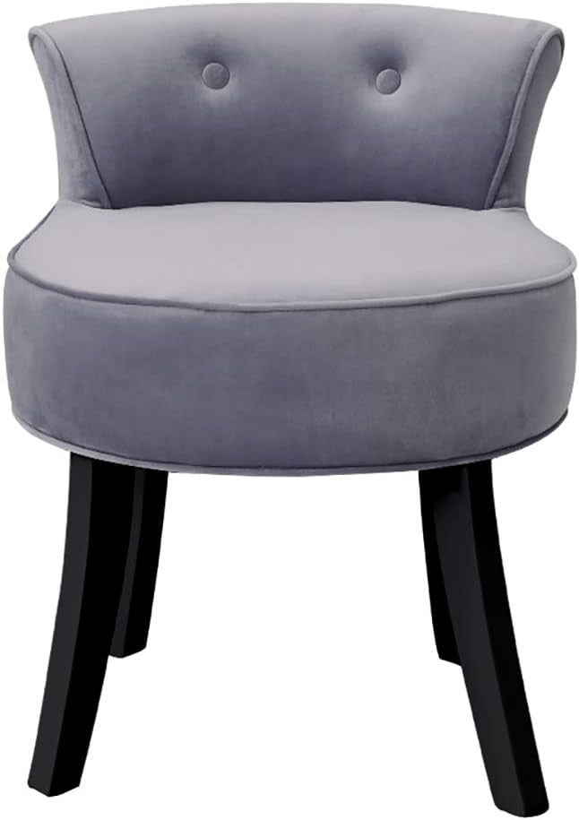 Light Grey Velvet Low Back Dressing Table Stool with Wooden Legs