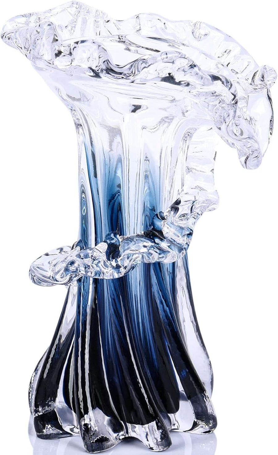 Hand Blown Glass Wave Vase Blue White Modern Art Flower Vase Decor