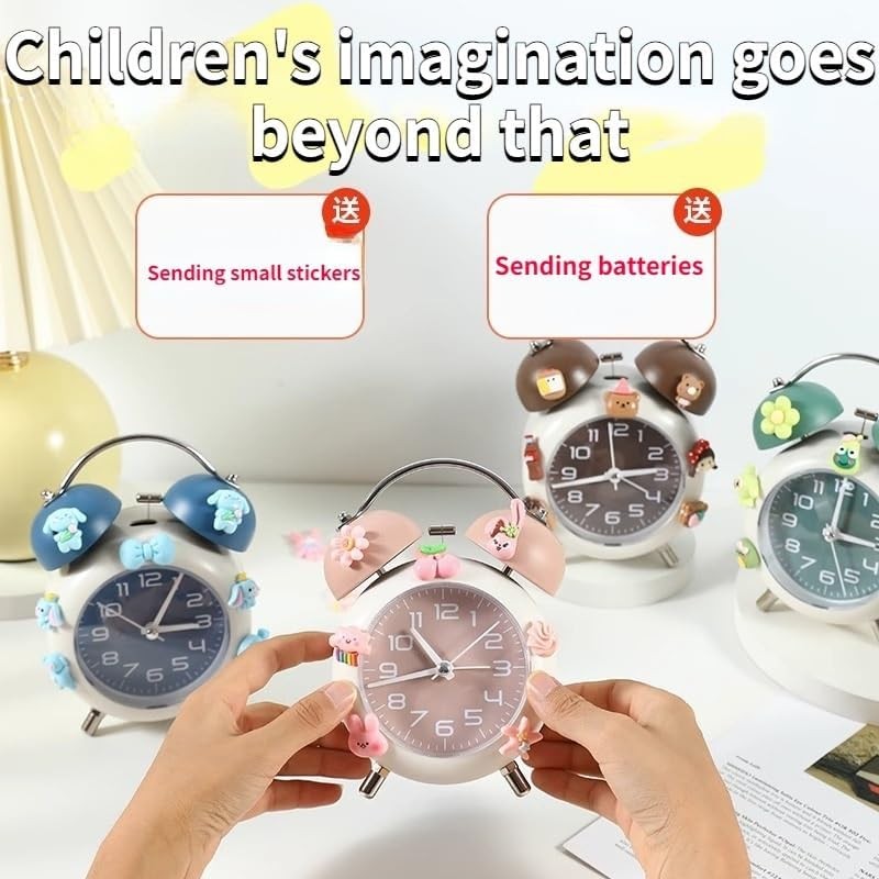 Cute Silent Alarm Clock for Heavy Sleepers Kids Students Retro Bell Design