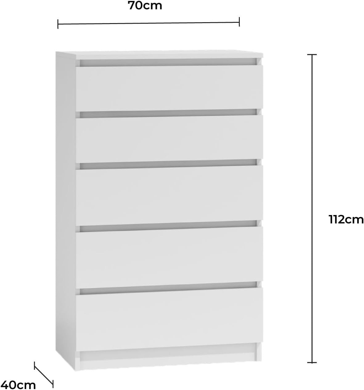 5 Drawer Tall White Chest Storage Cabinet Bedroom Organizer with Matte Finish