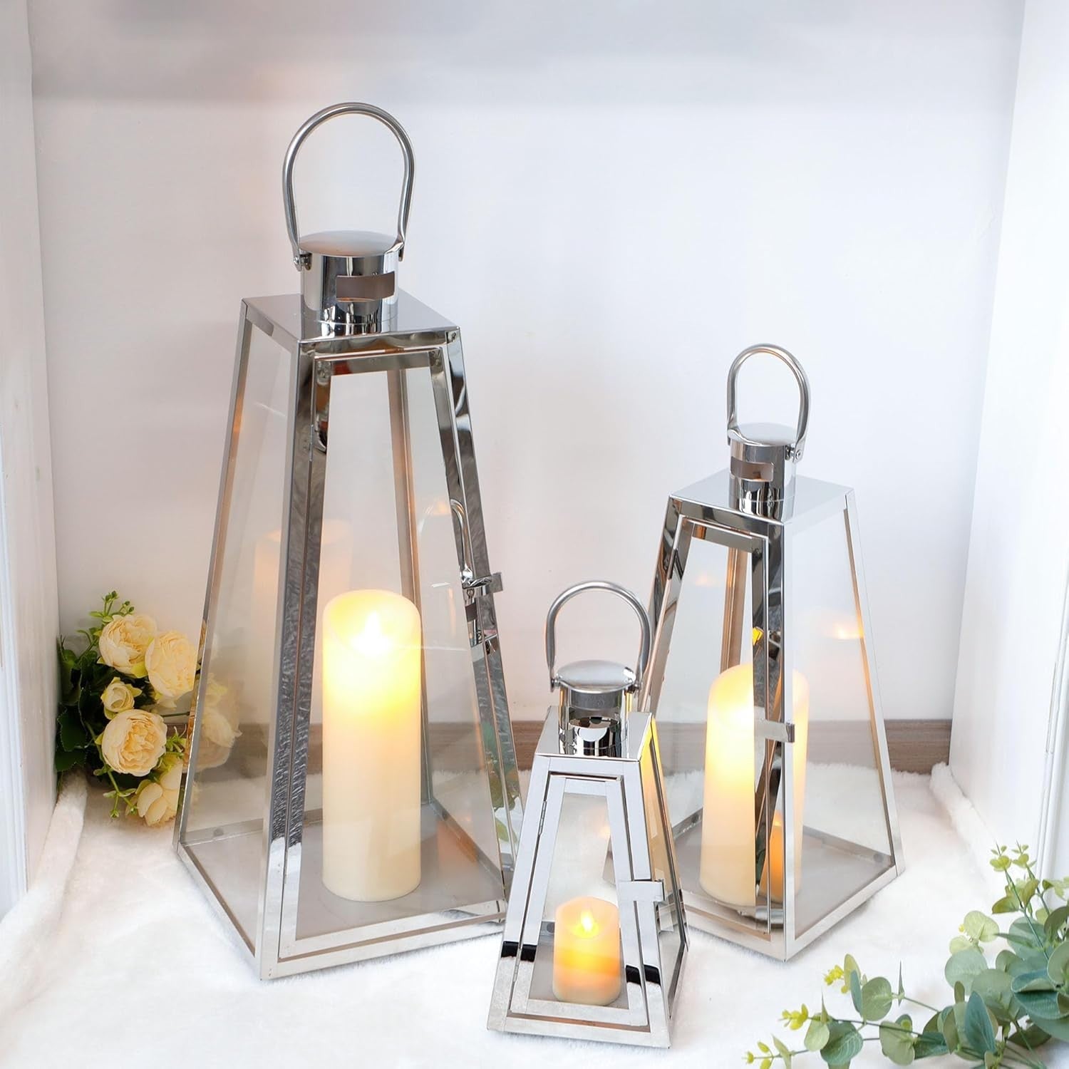 Gold Stainless Steel Decorative Lantern 30cm Metal Candle Holder