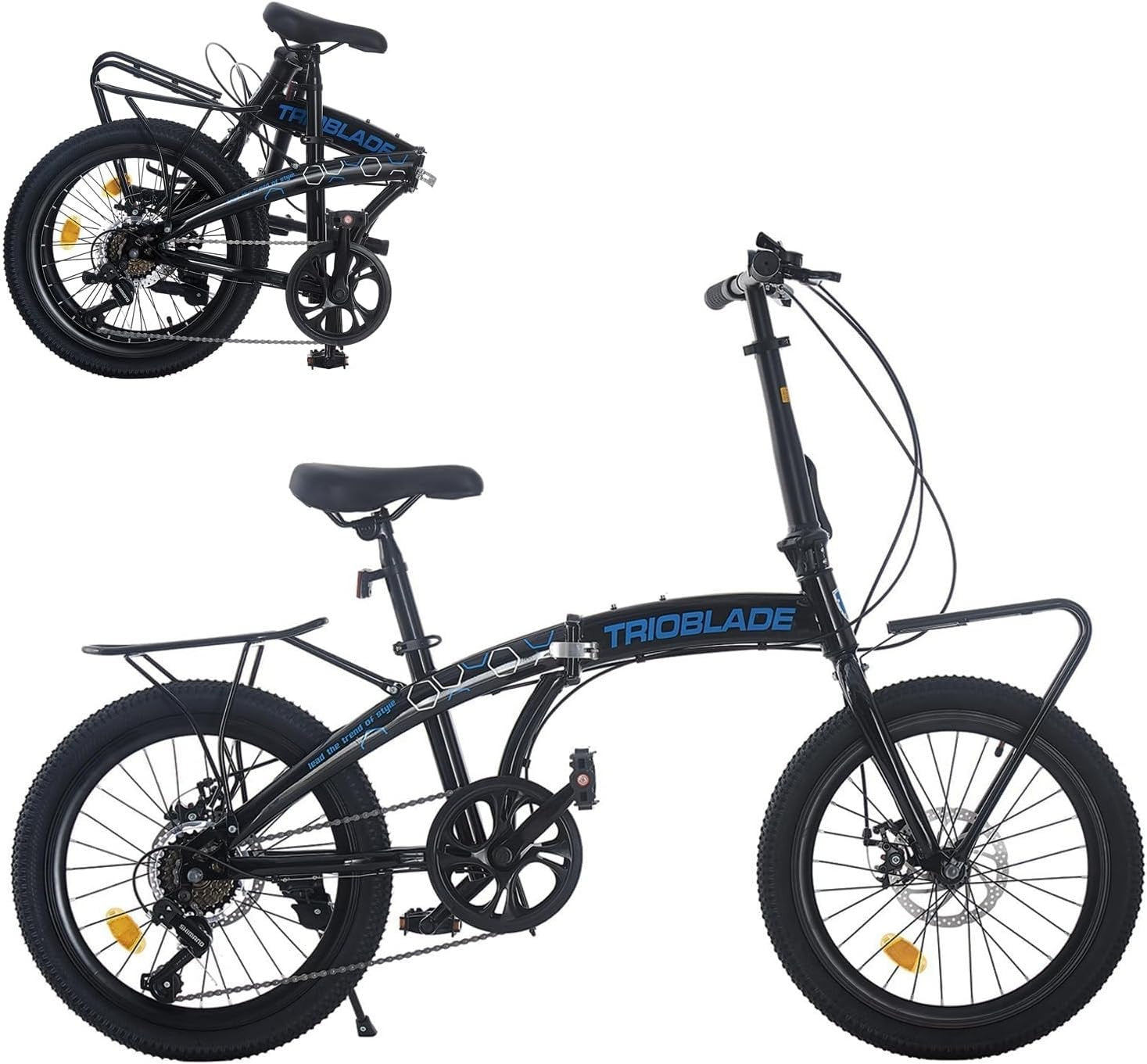 20” Folding Bike 7-Speed with Carrier Lightweight Aluminum Frame Adults Teens