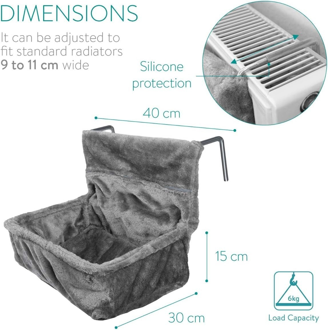 Radiator Cat Bed Hanging Plush Hammock Adjustable Frame Cushion Grey