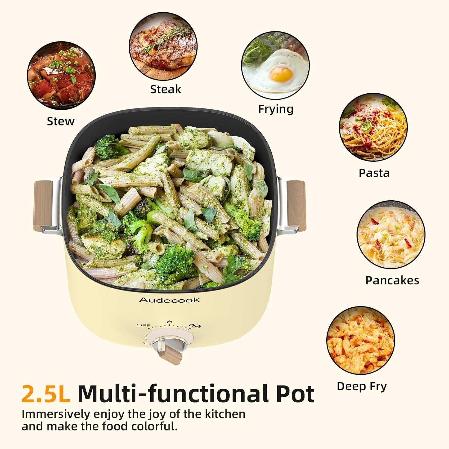 Electric 2.5L Multi Cooker Non-Stick Hot Pot for Soups, Ramen & More