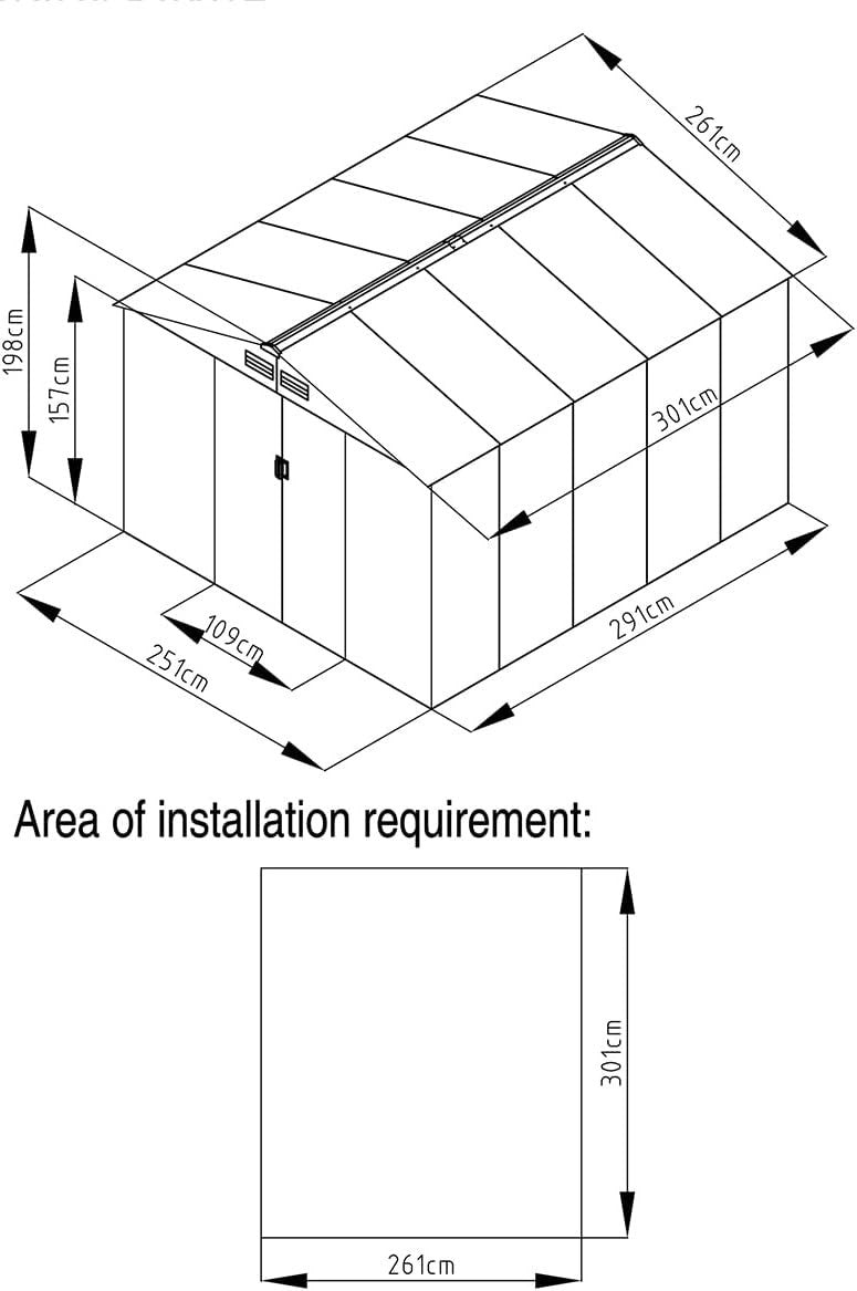 Outdoor Metal Garden Shed 8x10’ Green Lockable Sliding Door Storage