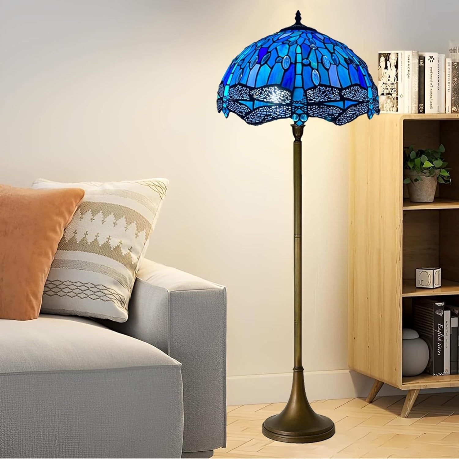 Tiffany Style Floor Lamp Handcrafted Stained Glass 16in Antique Art Light
