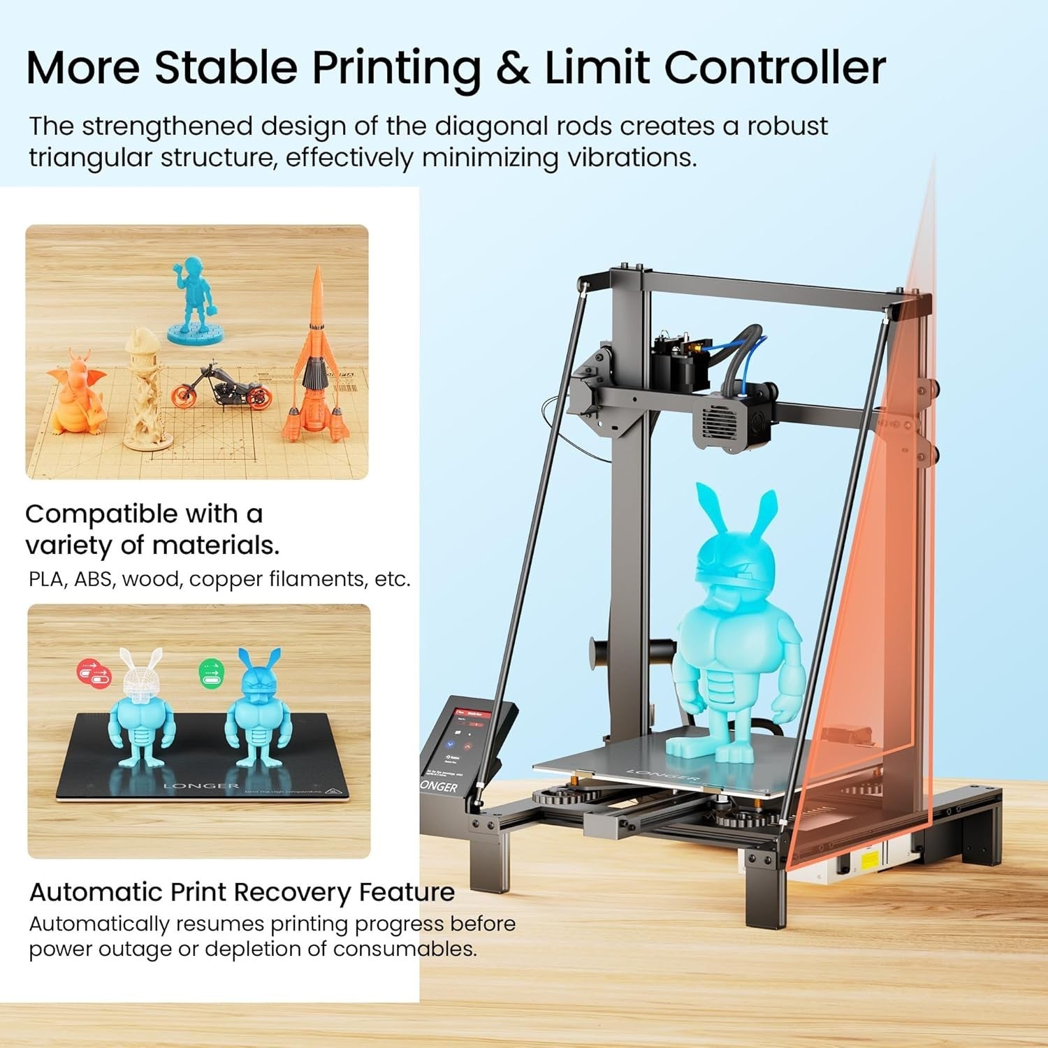 Large Open Source 3D Printer 300x300x400mm Silent Resume Touch