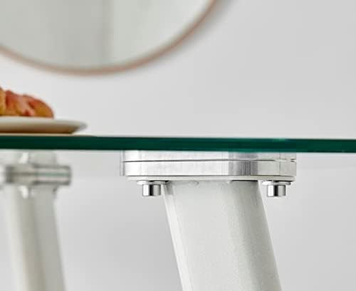 Square Glass Dining Table 80cm White Metal Legs Modern Industrial 4-Seater