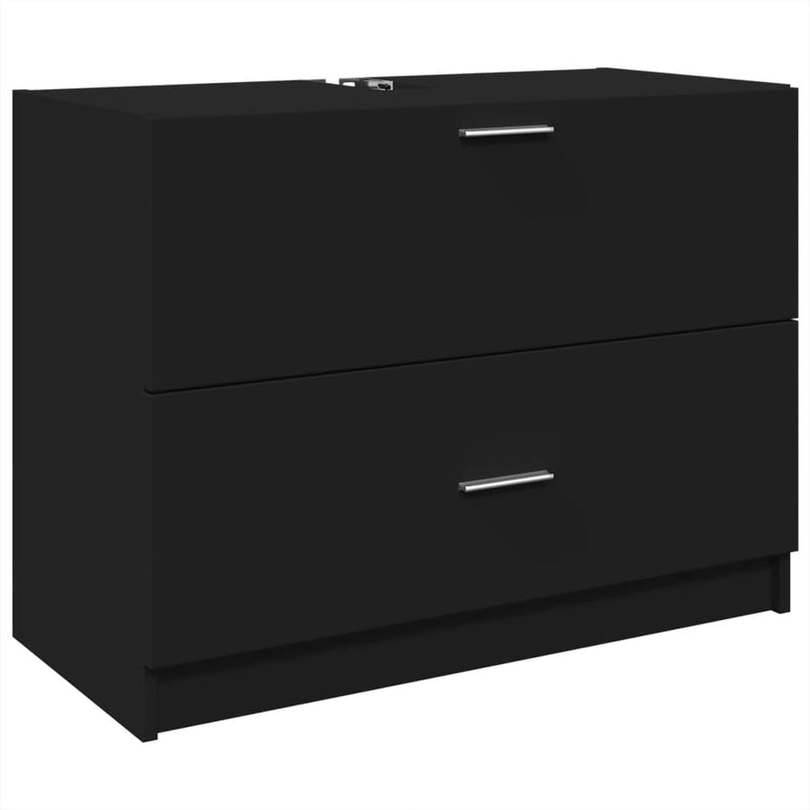 Black Under Sink Bathroom Cabinet 78x37x59cm Modern Vanity Storage Unit