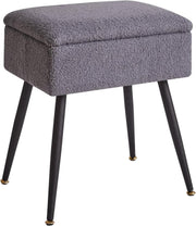 Grey Teddy Fur Vanity Stool with Storage – Soft Ottoman Chair for Bedroom