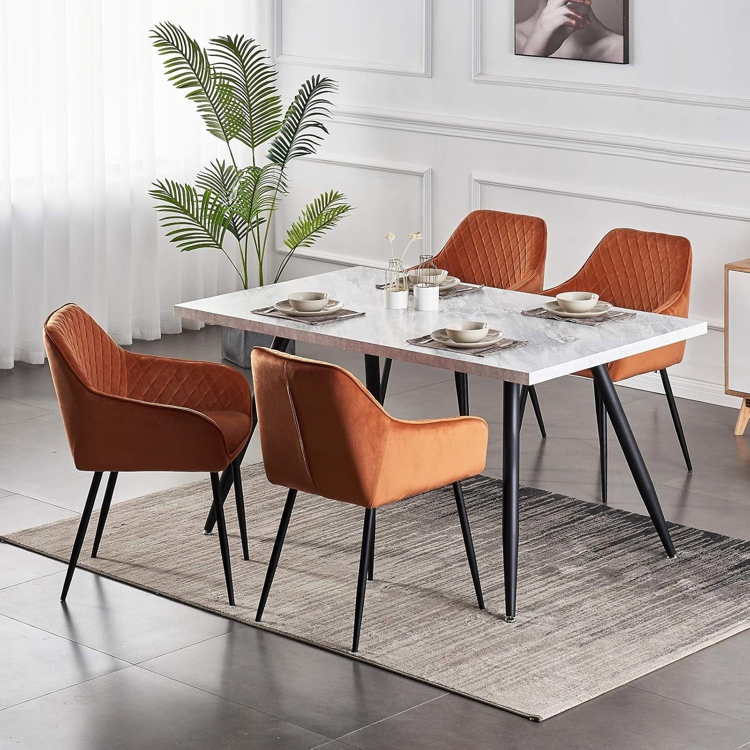 Modern White Marble Dining Table 150cm Black Metal Legs – Kitchen & Home Use