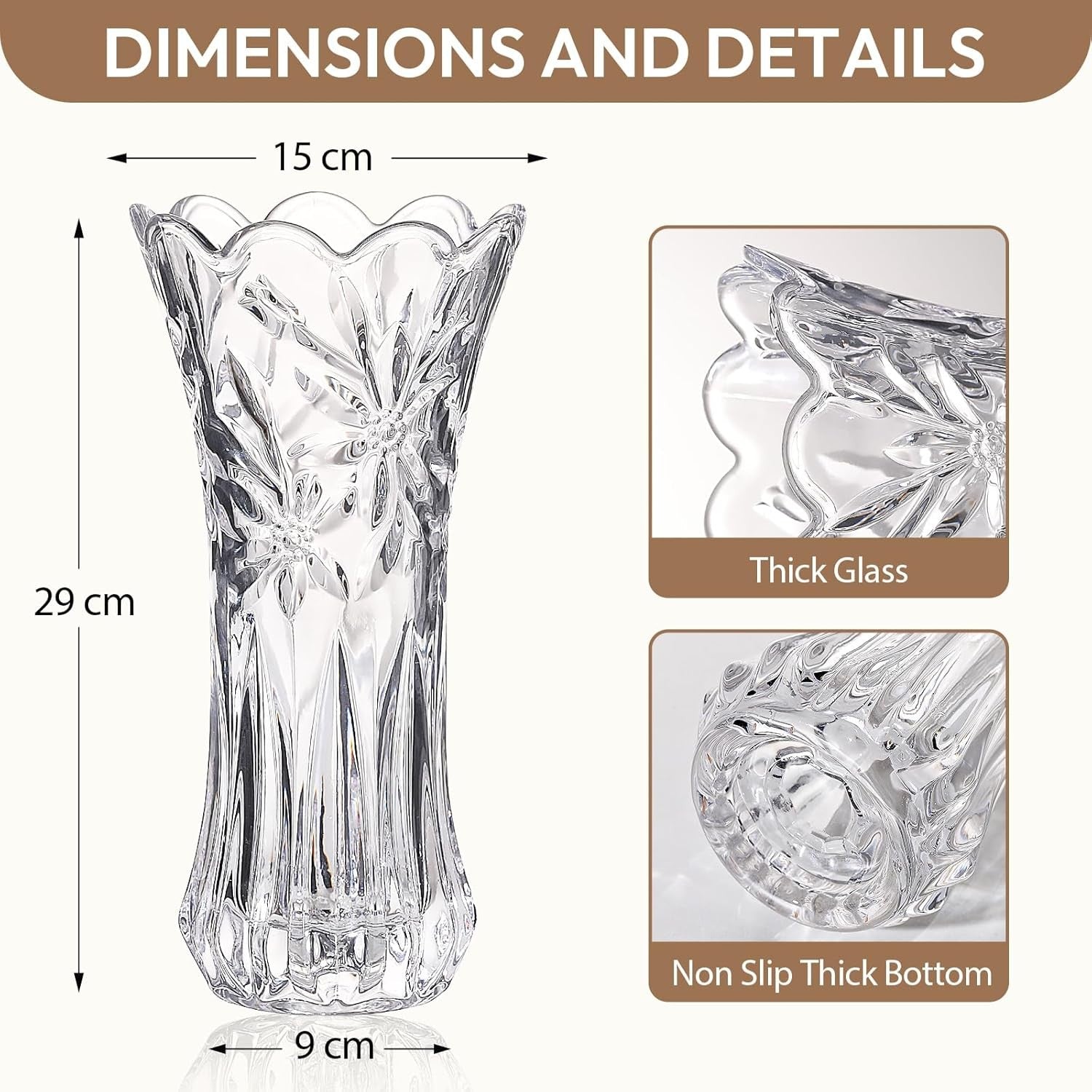 30cm Crystal Glass Flower Vase Tall Clear Tulip Vase Wedding Centrepiece