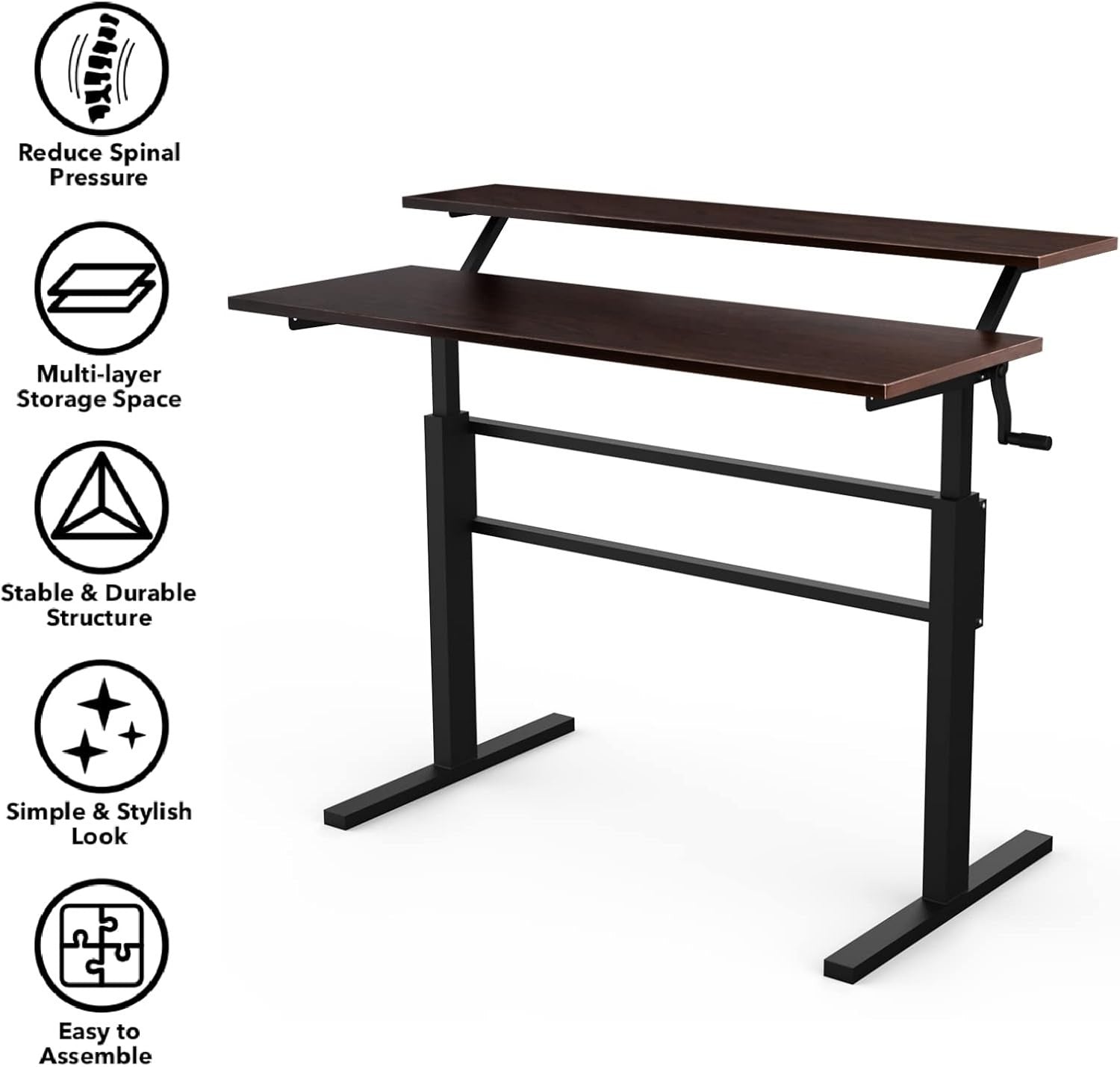 Height Adjustable Standing Desk 113cm Sit Stand Crank Table Brown