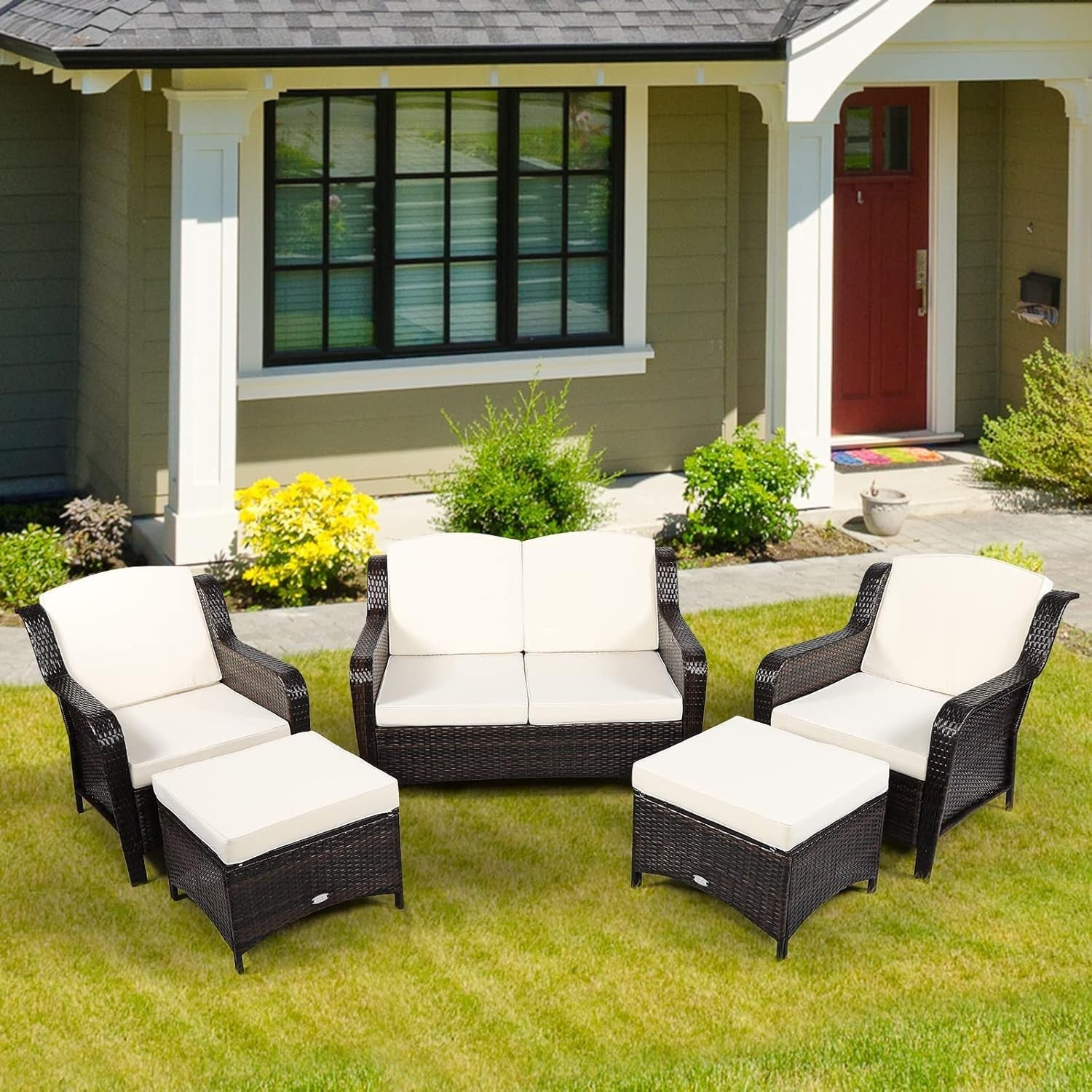 5pc Rattan Garden Sofa Set Off-White | Outdoor Patio Furniture & Seats