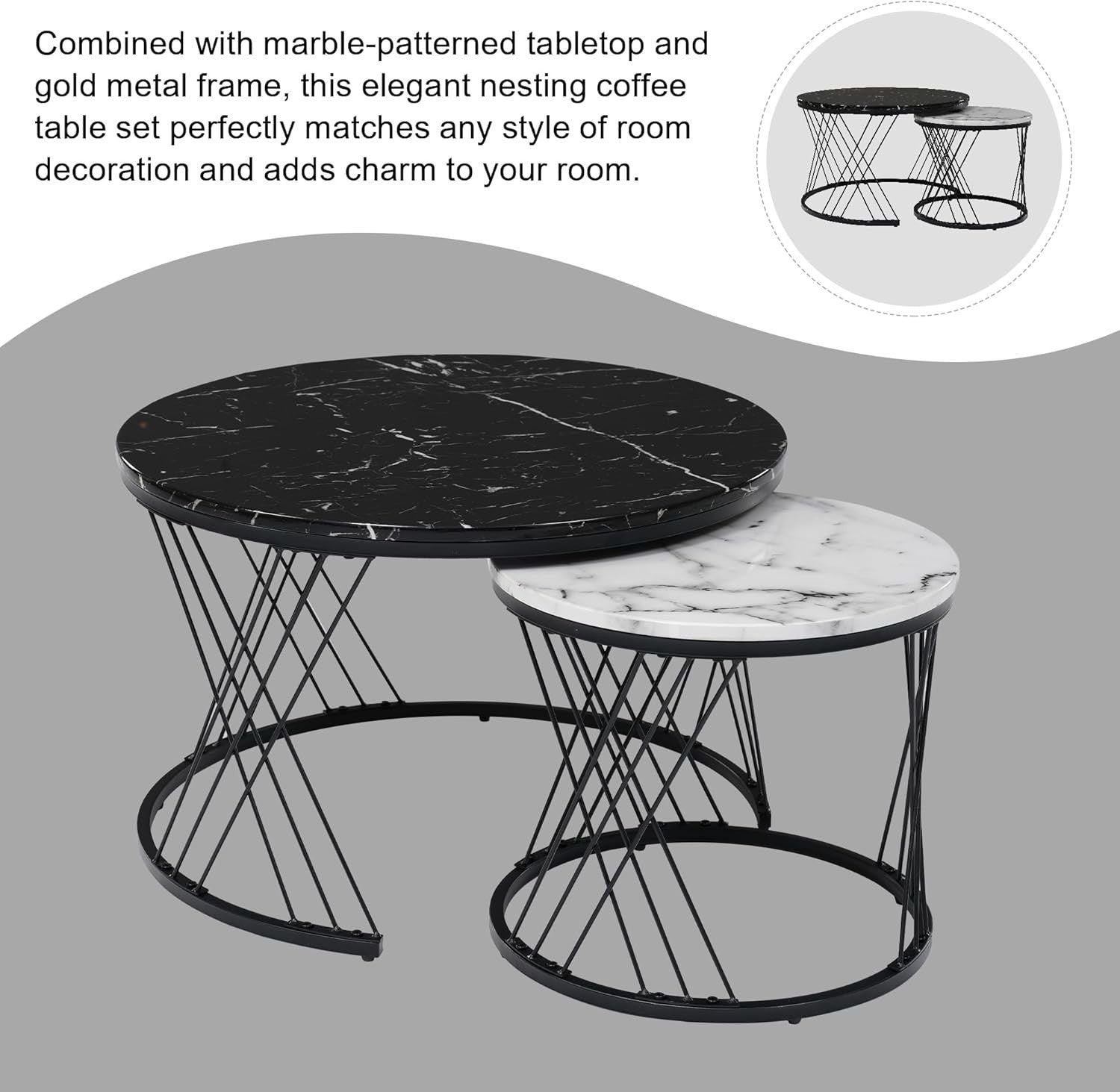 ModernLuxe 2-in-1 Round Coffee Table Set with Marble Top & Rattan Drawer