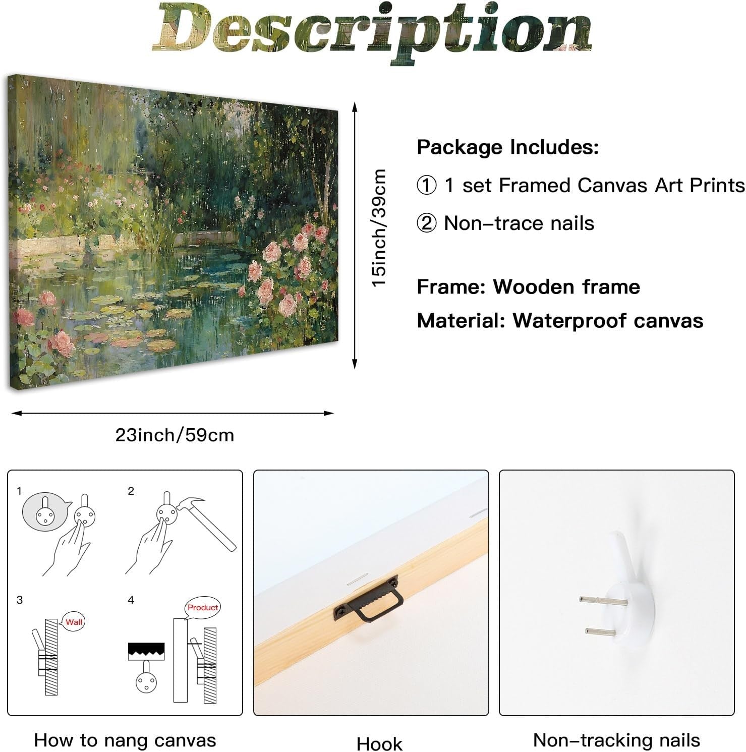 Impressionist Floral Pond Canvas Wall Art Framed Botanical Landscape Decor